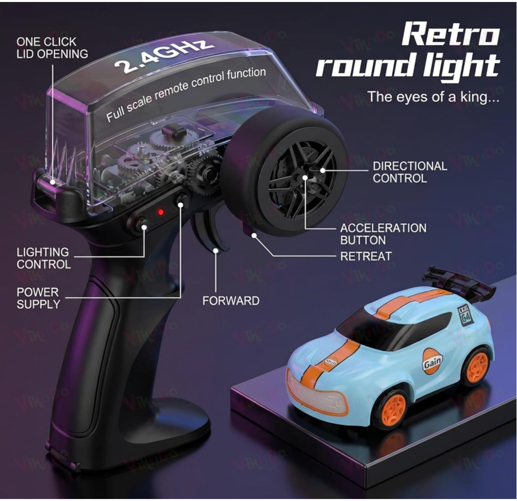 Desktop 1:64 Drift Remote Control Car with LED Lights