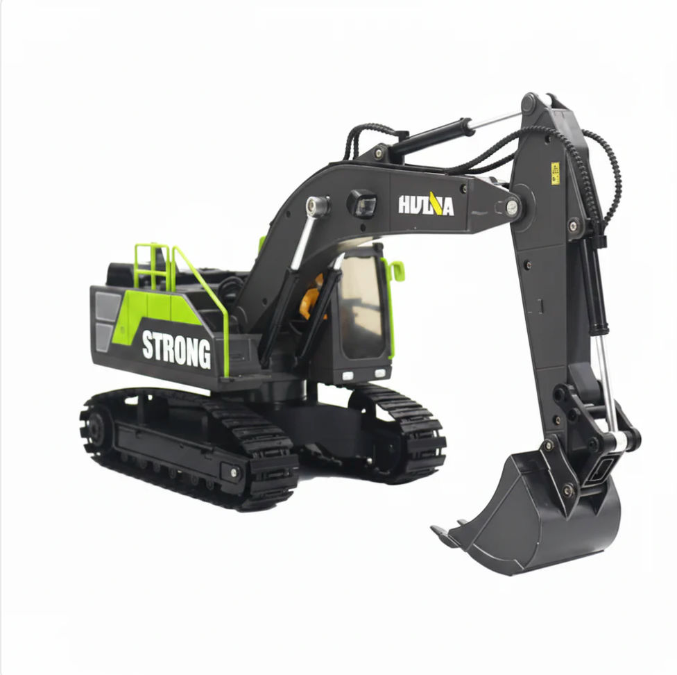 HUINA 1661 1:18 Scale RC Excavator - Die-Cast Metal Construction Vehicle with LED Lights