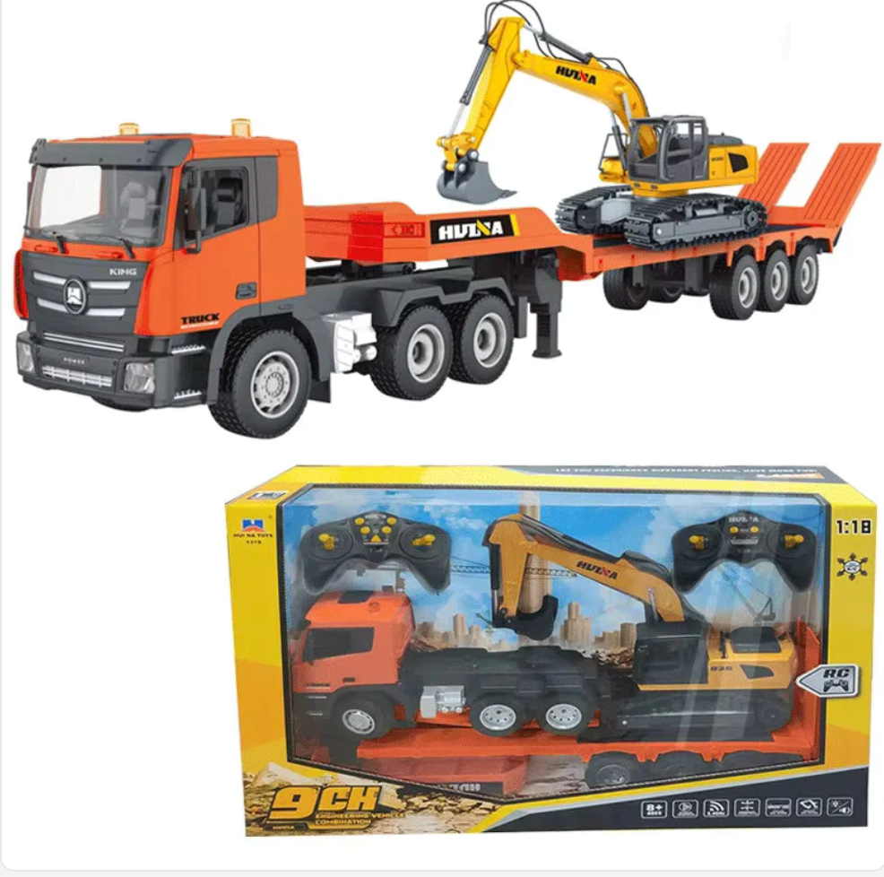 HUINA 1319 1:24 Scale 9CH RC Tractor Truck with Flatbed Trailer & Excavator