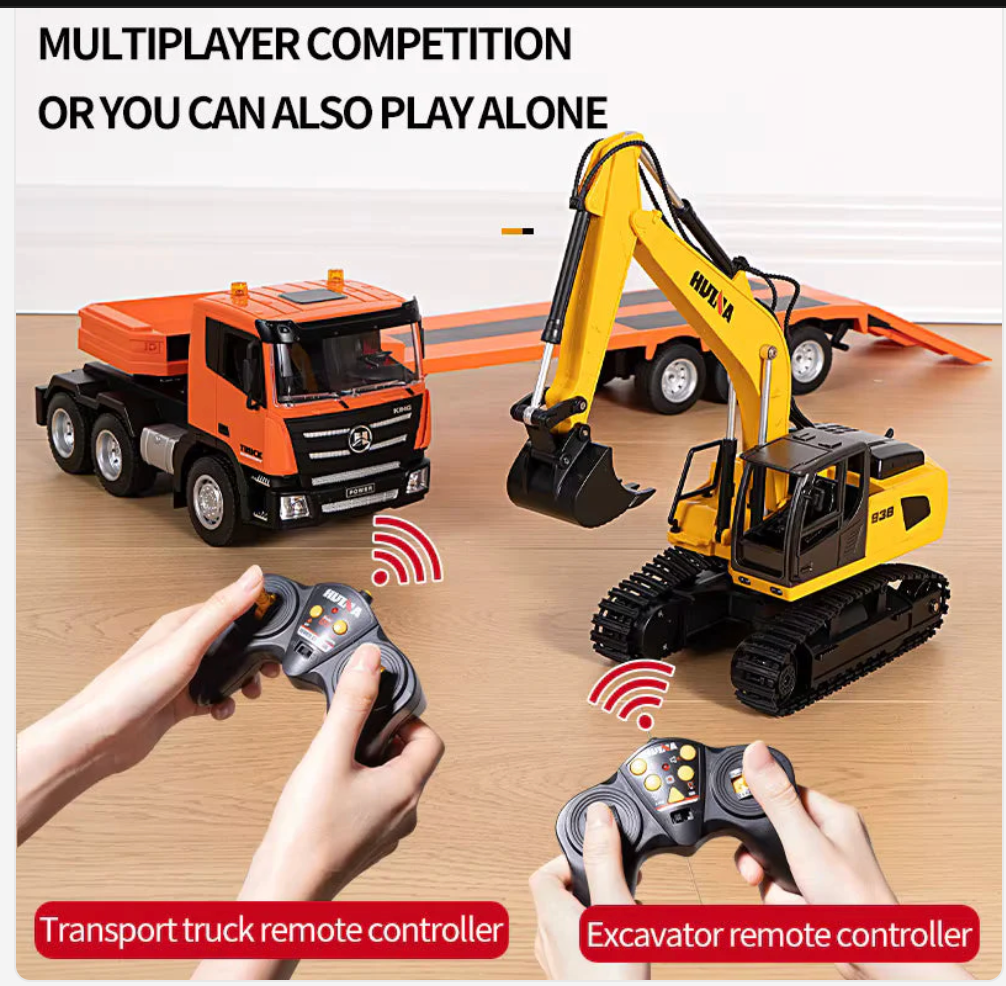 HUINA 1319 1:24 Scale 9CH RC Tractor Truck with Flatbed Trailer & Excavator