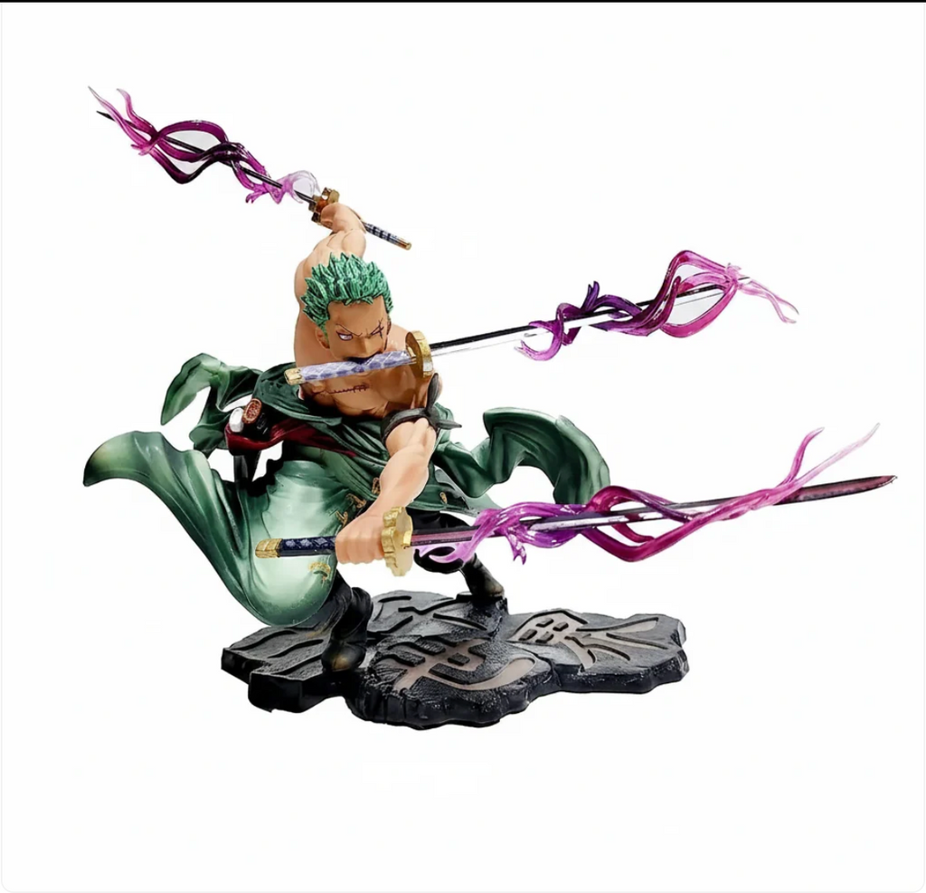 Roronoa Zoro | Three Sword Style Santoryu | 16CM | One Piece | Anime Action Figure | Purple Energy Effect