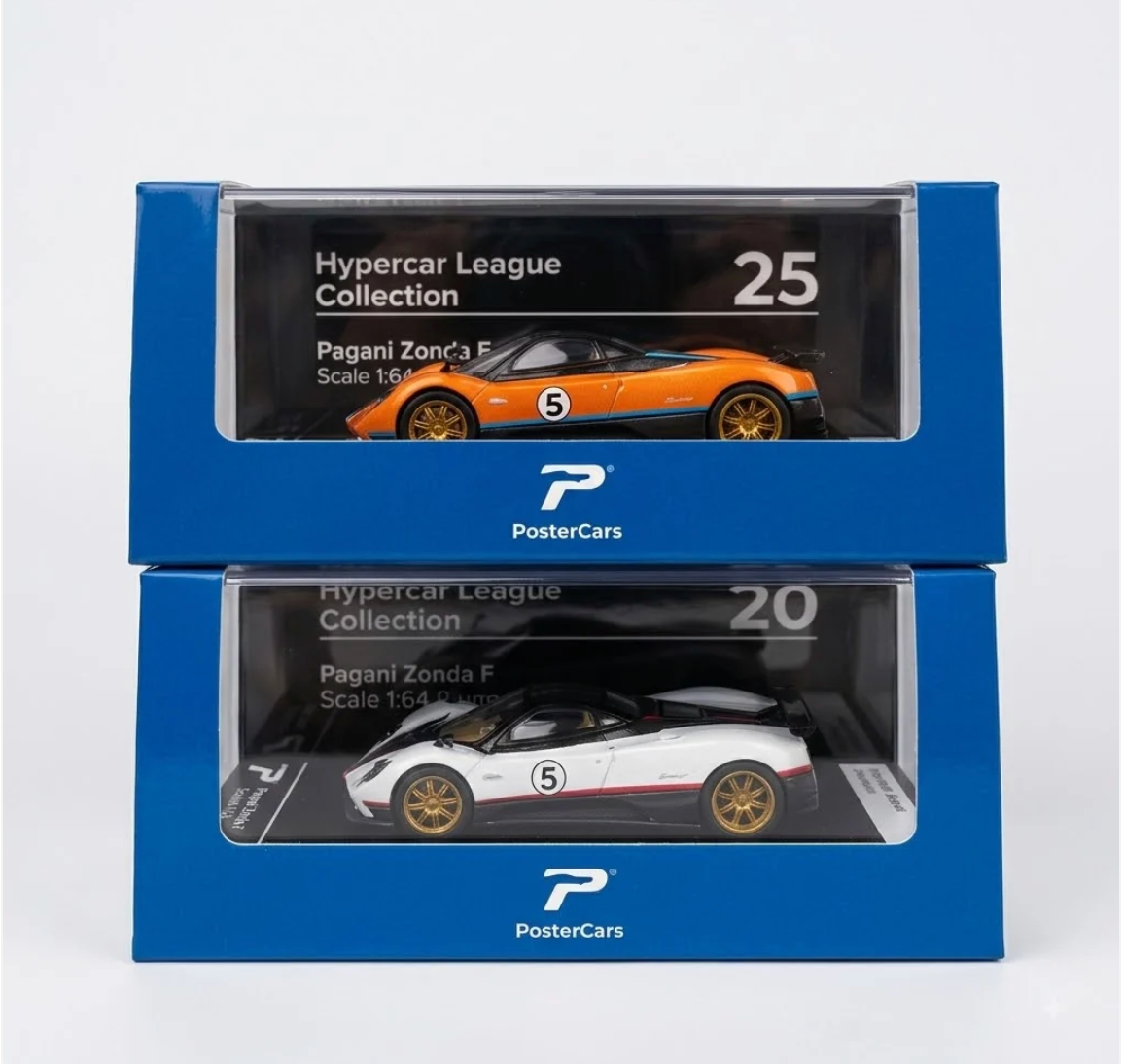 PosterCars | 2-Piece Set | Pagani Zonda F| Orange & White | 1:64 Scale